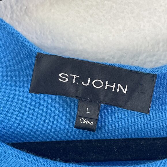 St John Sweater Womens Large Blue Green Wool Colorblock Pullover Relaxed Fit - Picture 3 of 10